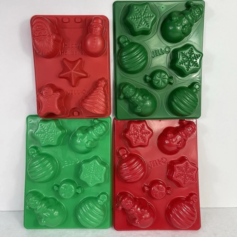 Jello Jiggler Molds 4 Christmas‎ Holidays Santa Snowman Ornaments Candy Lot Of 4